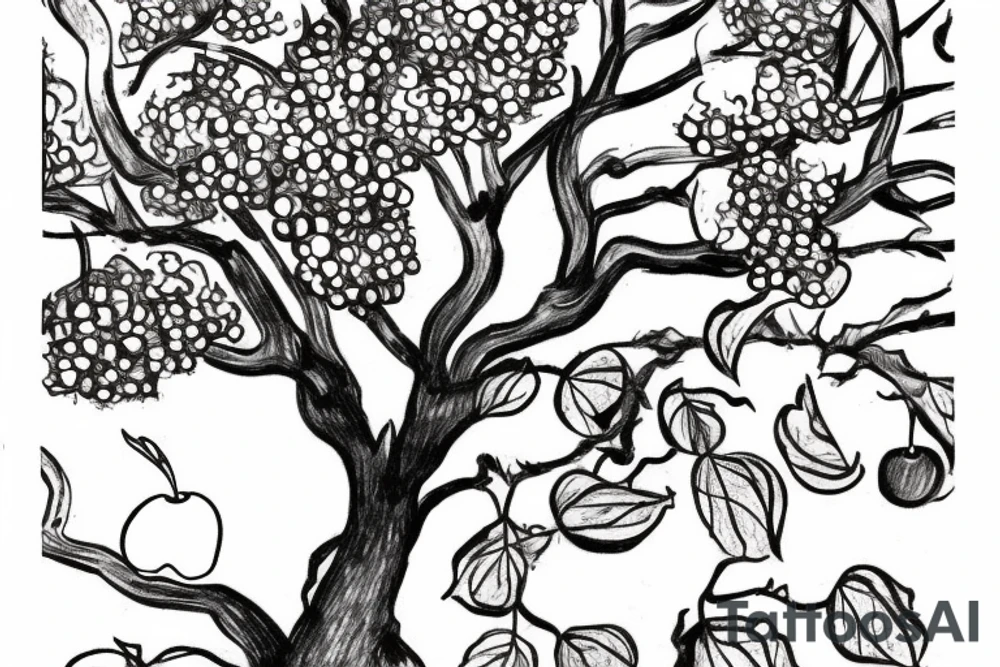 A sketch of an apple tree during winter tattoo idea