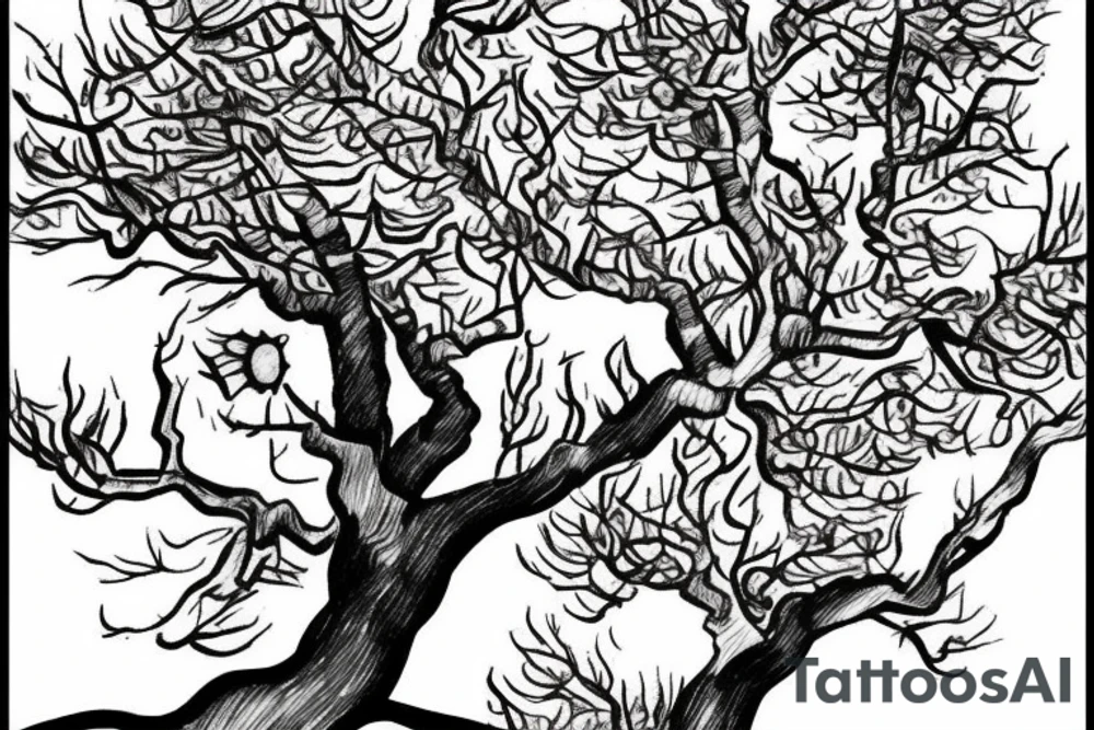 A sketch of an apple tree during winter tattoo idea