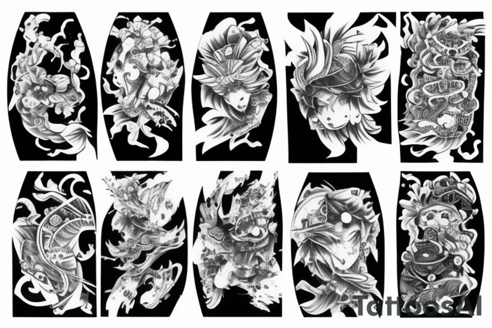 Japanese style upper arm sleeve tattoo idea