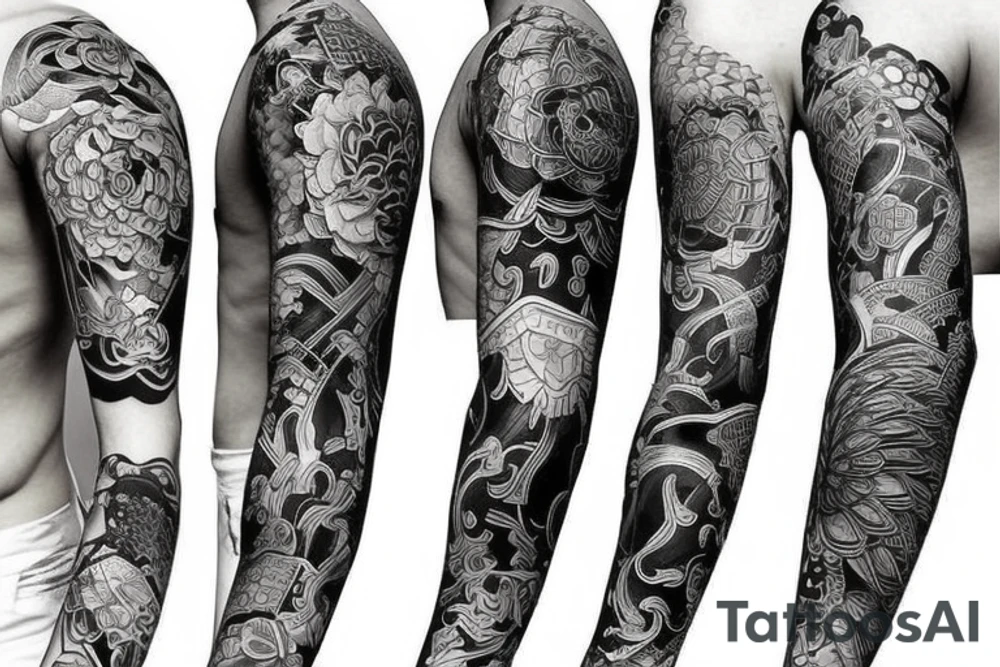 Japanese style upper arm sleeve tattoo idea