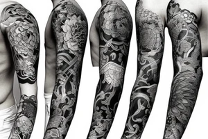 Japanese style upper arm sleeve tattoo idea