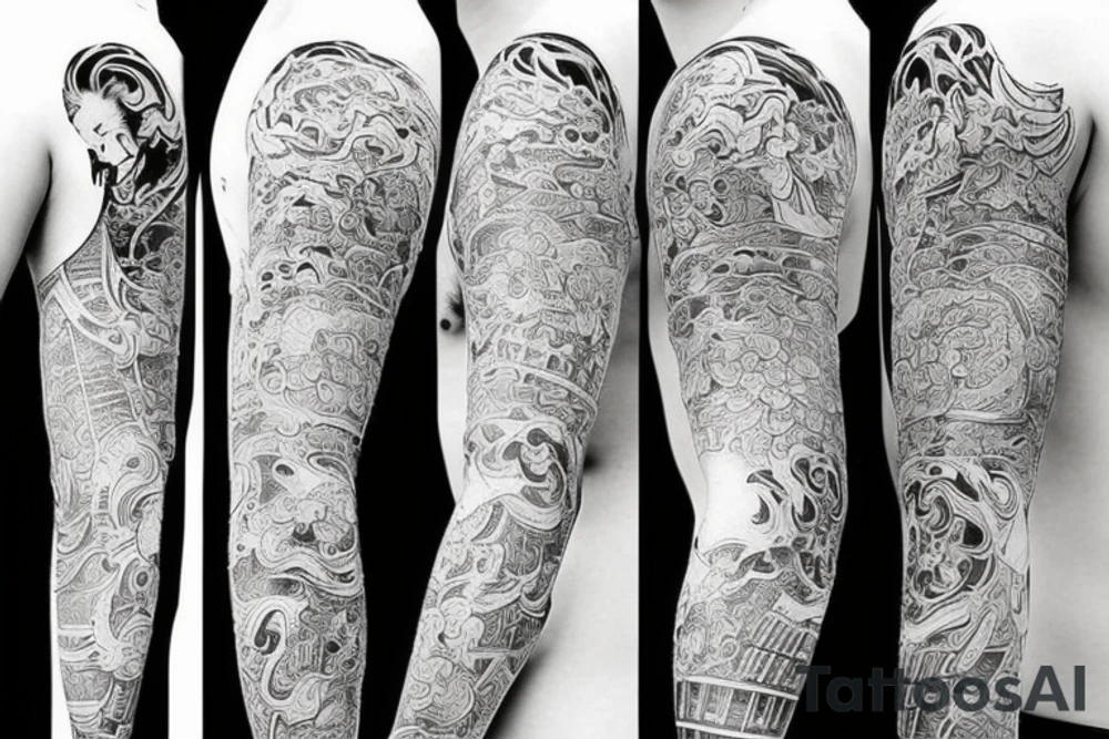 Japanese style upper arm sleeve tattoo idea