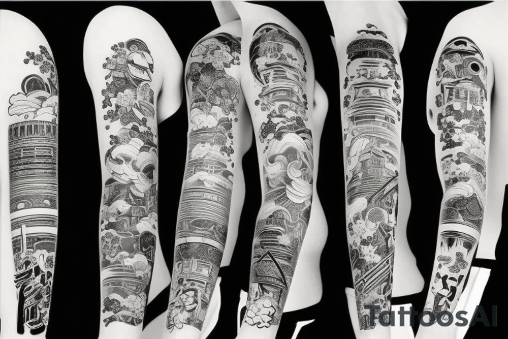 Japanese style upper arm sleeve tattoo idea