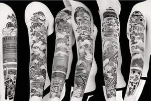 Japanese style upper arm sleeve tattoo idea