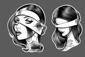 woman with dark hair with a blindfold over her eyes. cut off at the neck, no more of her body is visible. tattoo idea