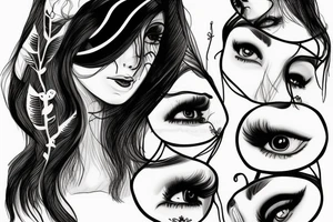 woman with dark hair with a blindfold over her eyes tattoo idea