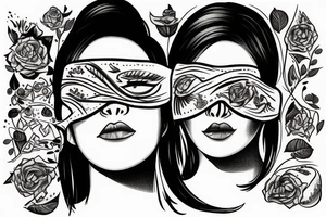 woman with dark hair with a blindfold over her eyes tattoo idea