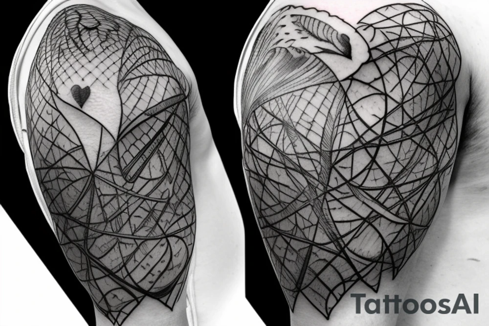 an anatomical heart in a bird cage, some of the cage is branches tattoo idea
