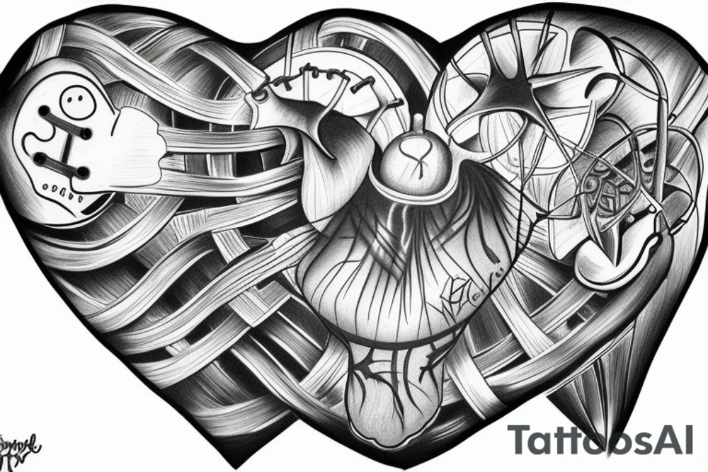 an anatomical heart inside of a bird cage tattoo idea