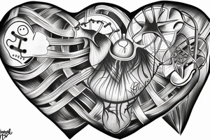 an anatomical heart inside of a bird cage tattoo idea