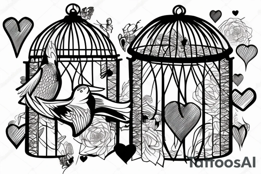 a heart inside of a bird cage tattoo idea