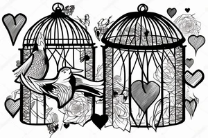 a heart inside of a bird cage tattoo idea