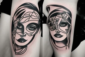woman's face with a blindfold tattoo idea