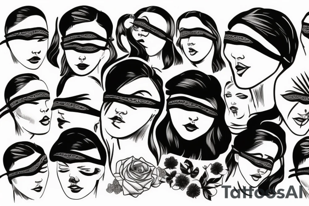 woman's face with a blindfold tattoo idea