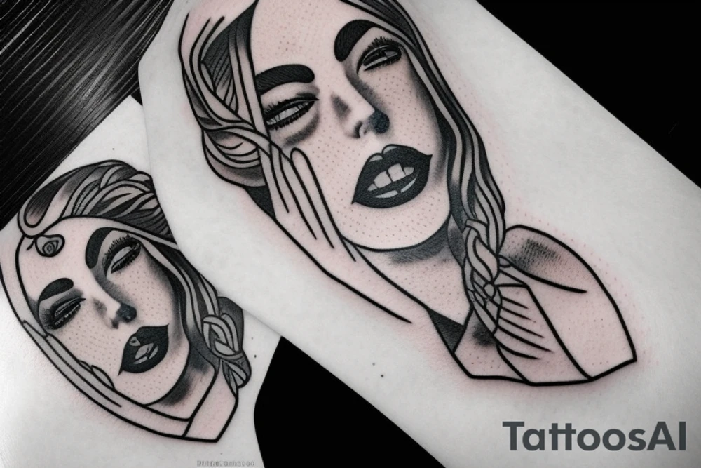 woman's face with a blindfold tattoo idea