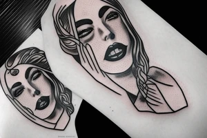 woman's face with a blindfold tattoo idea
