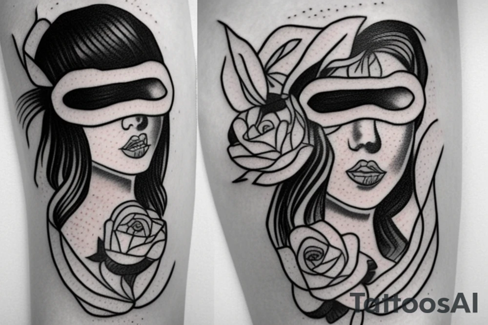 woman's face with a blindfold tattoo idea