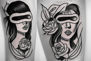 woman's face with a blindfold tattoo idea