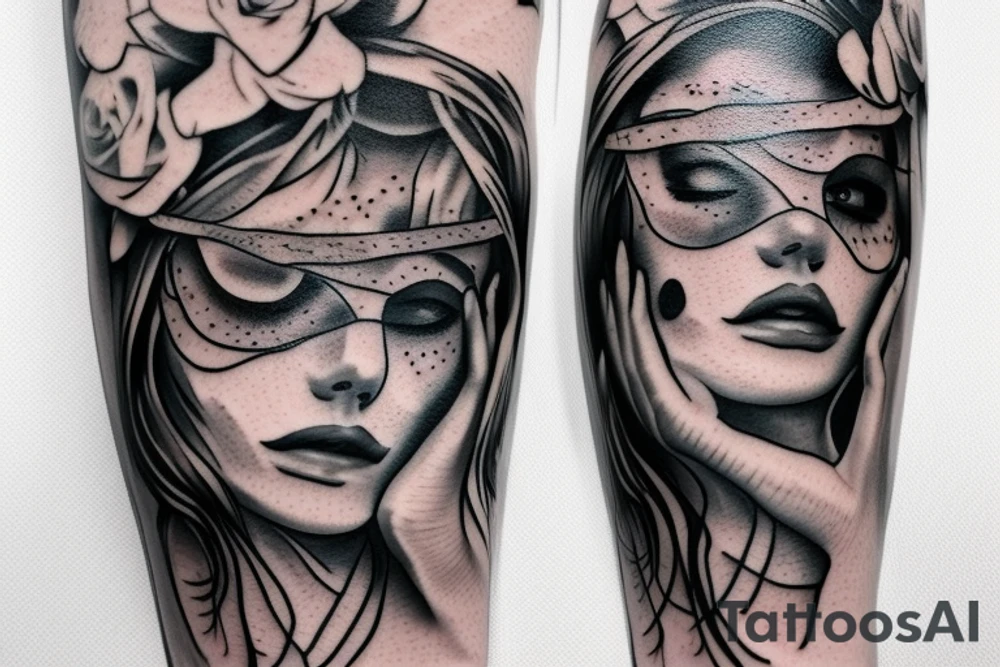 blindfolded woman tattoo idea