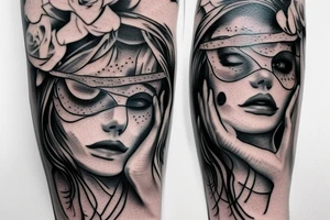 blindfolded woman tattoo idea