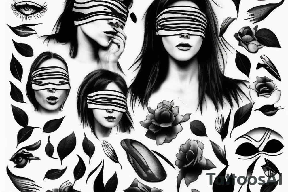 blindfolded woman tattoo idea