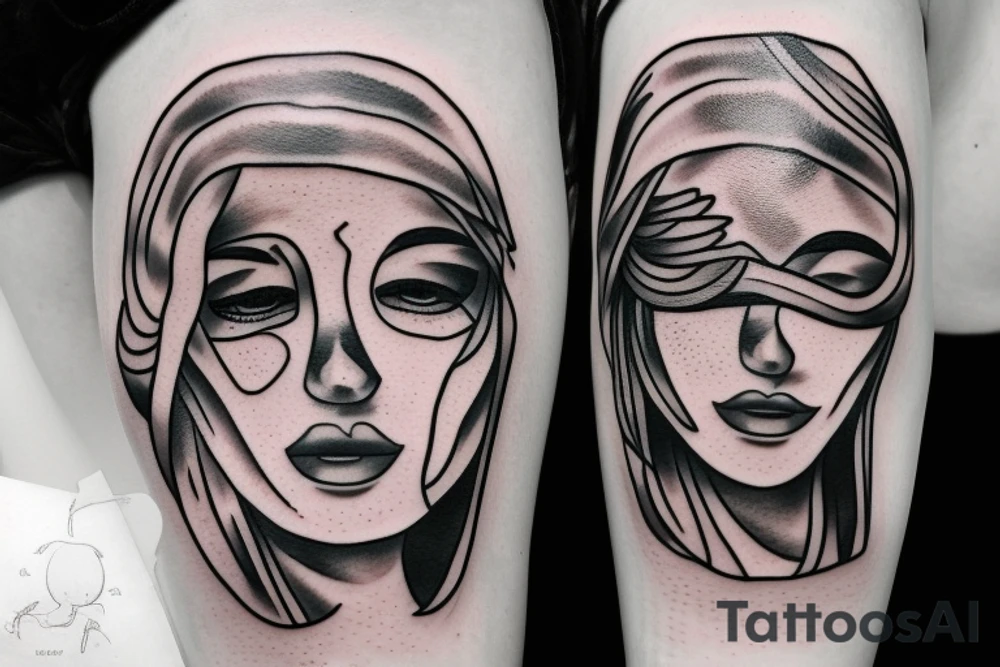 blindfolded woman tattoo idea