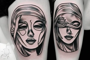 blindfolded woman tattoo idea