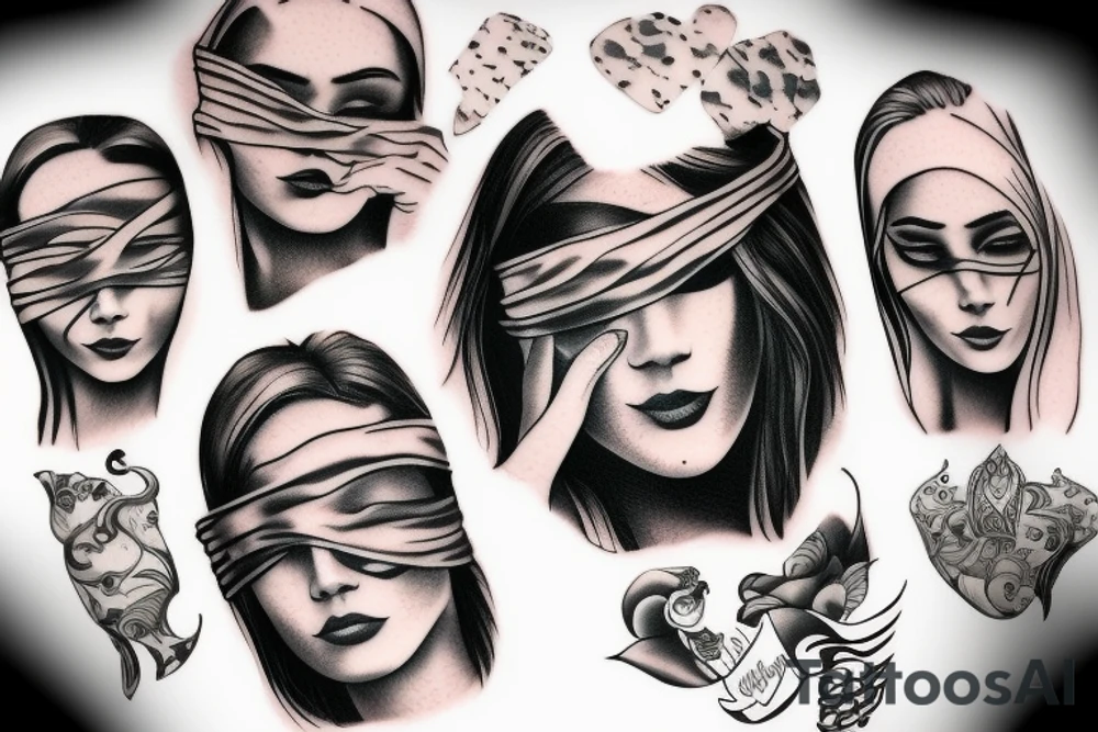 blindfolded woman tattoo idea