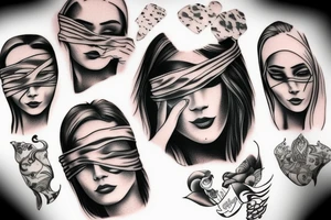 blindfolded woman tattoo idea