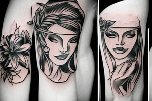 blindfolded woman tattoo idea