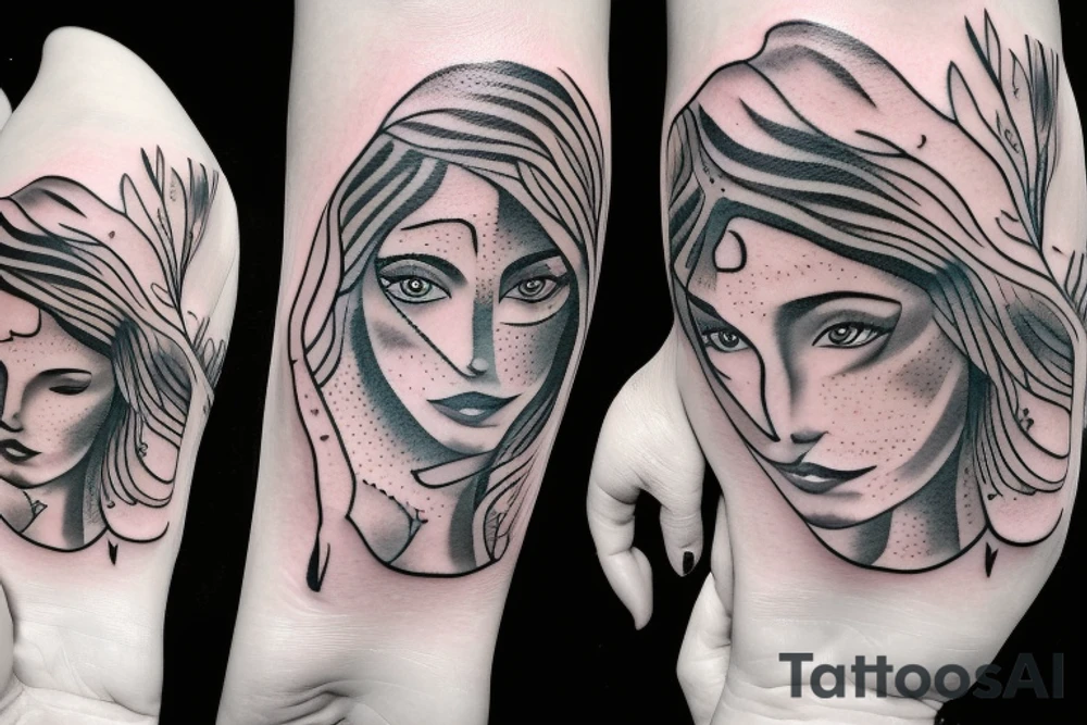blindfolded woman tattoo idea