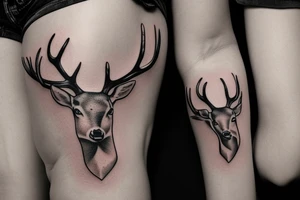 blindfolded woman, deer antlers below her tattoo idea