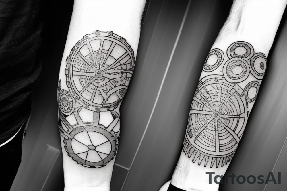 Earth in the shape of a cogwheel tattoo idea