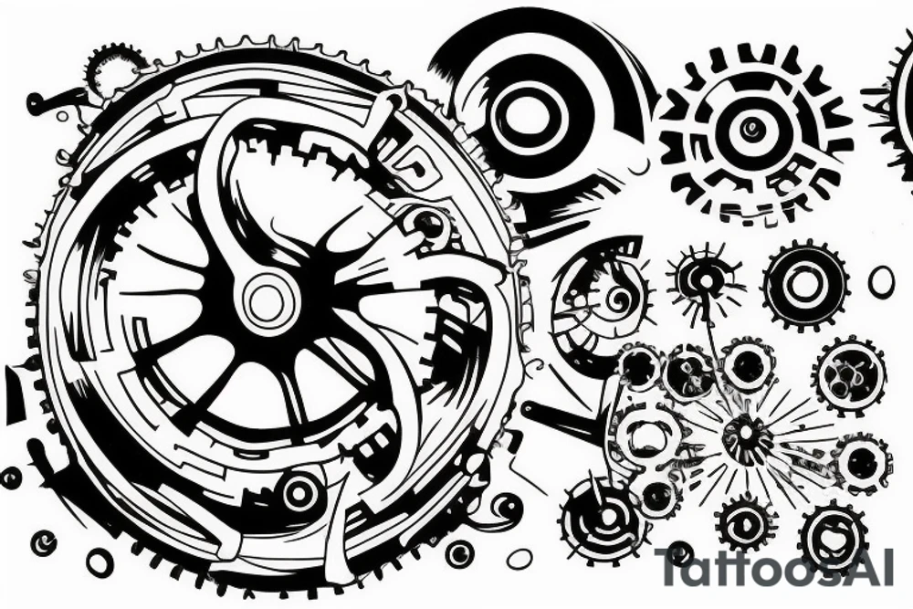 Planet in the shape of a cogwheel tattoo idea