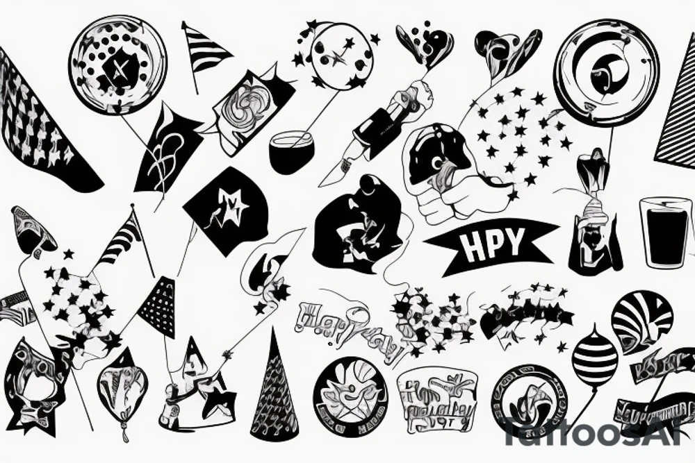 Happy party flags tattoo idea