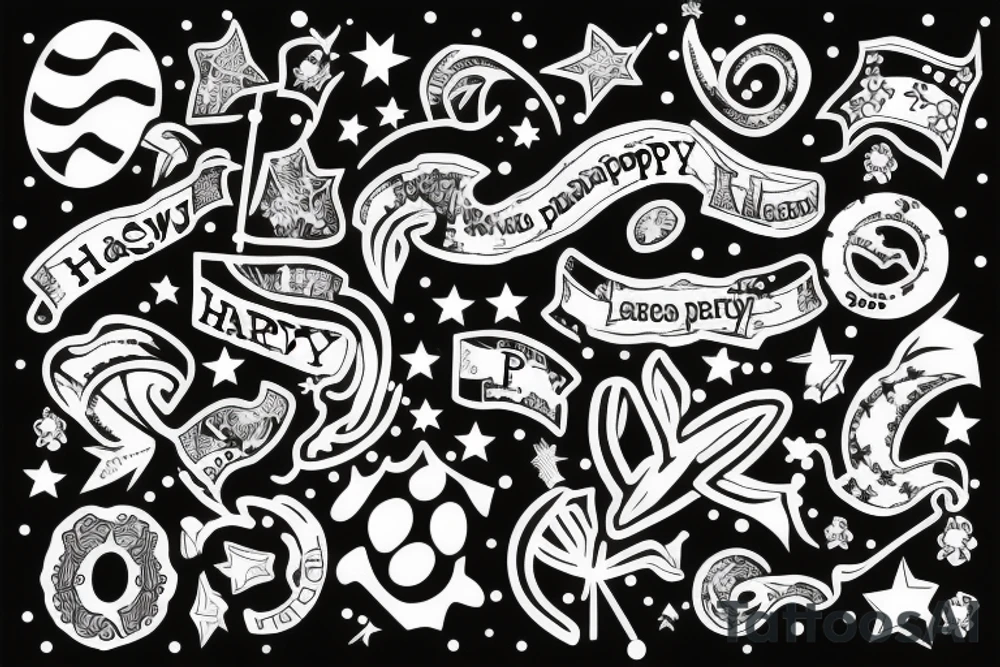 Happy party flags foil tattoo idea