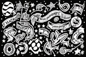 Happy party flags foil tattoo idea