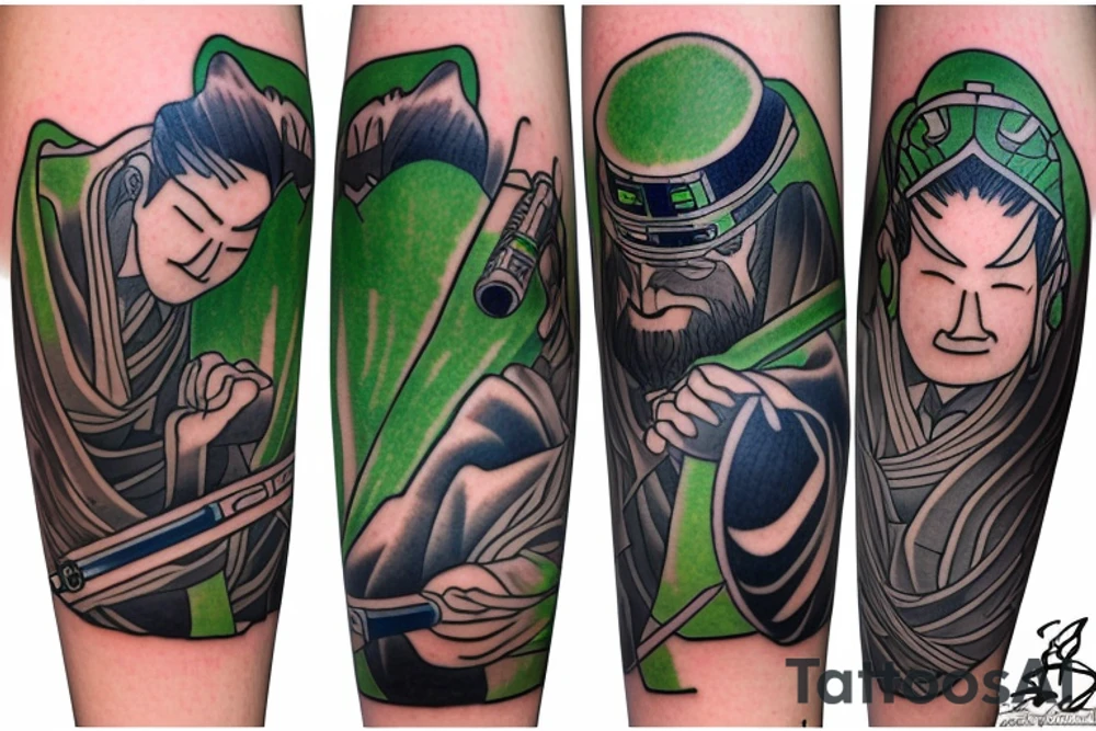 A Jedi master with a green lightsaber tattoo idea