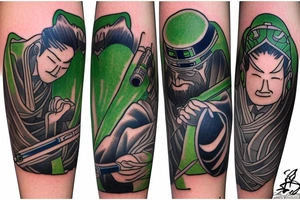 A Jedi master with a green lightsaber tattoo idea