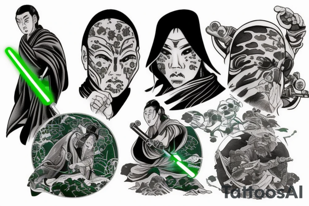 A Jedi master with a green lightsaber tattoo idea