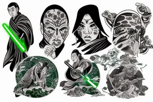 A Jedi master with a green lightsaber tattoo idea
