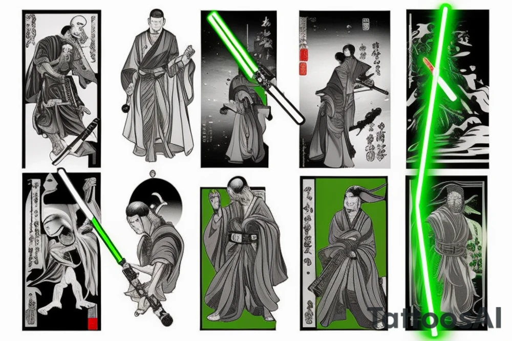 A Jedi master with a green lightsaber tattoo idea