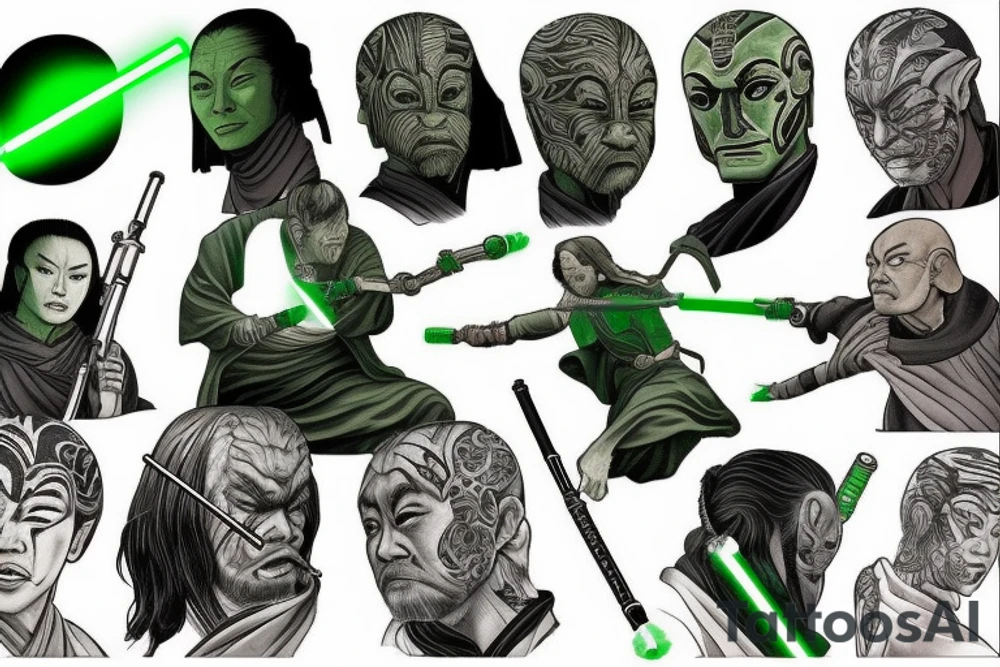A Jedi master with a green lightsaber tattoo idea