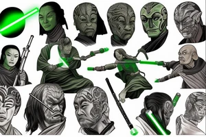 A Jedi master with a green lightsaber tattoo idea