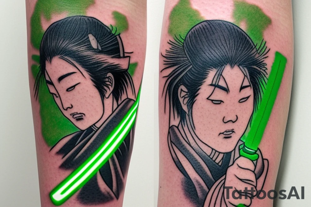 A Jedi master with a green lightsaber tattoo idea