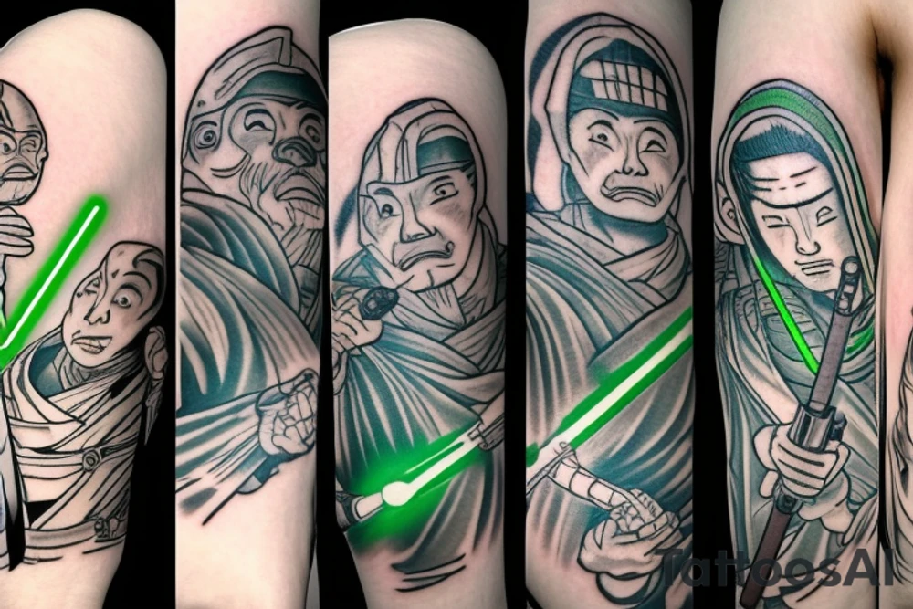 A Jedi master with a green lightsaber tattoo idea