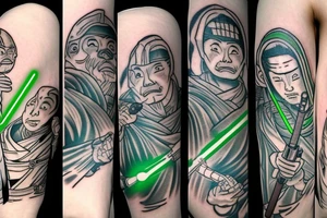A Jedi master with a green lightsaber tattoo idea