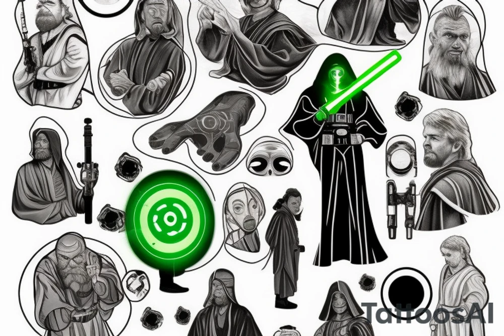 A Jedi master with a green lightsaber tattoo idea