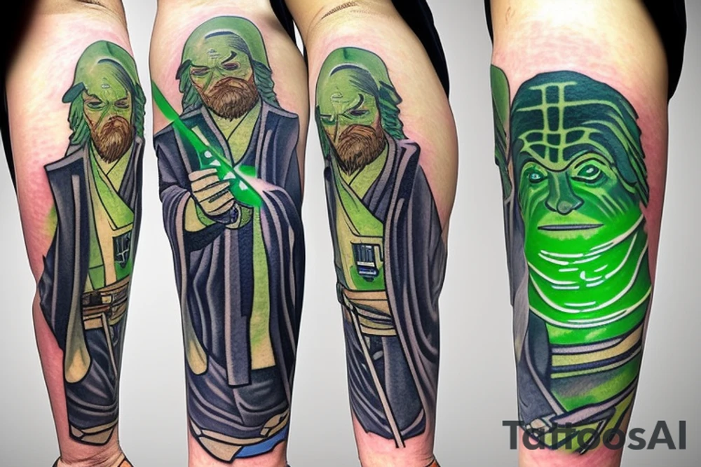 A Jedi master with a green lightsaber tattoo idea