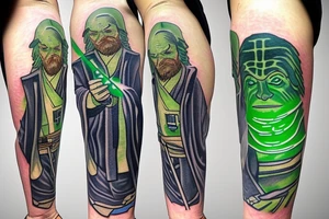 A Jedi master with a green lightsaber tattoo idea